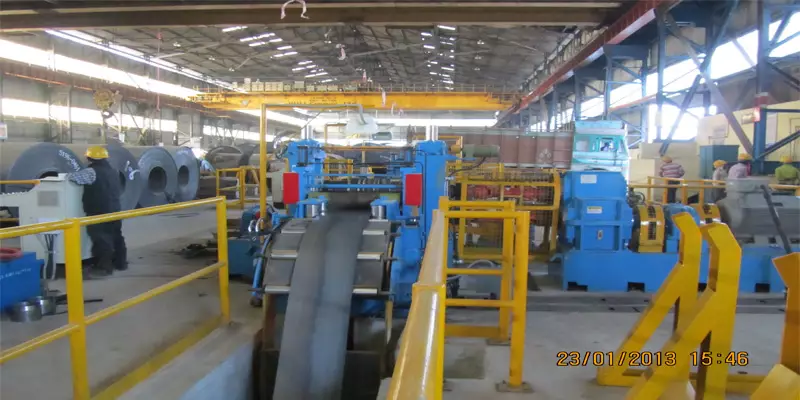 Multiple slit steel strips exiting a slitting line
